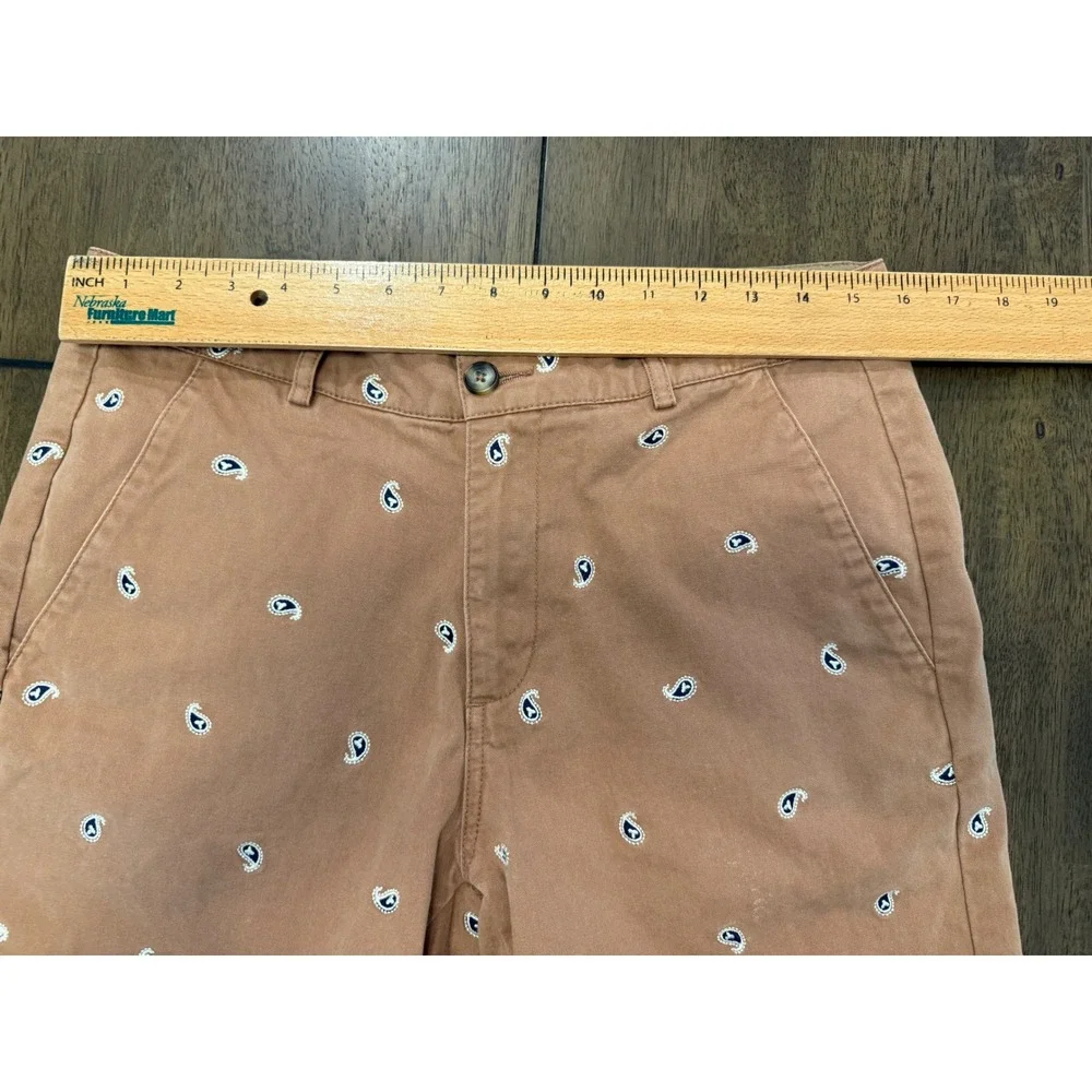 ASOS Men Tan Brown Embroidered Paisley Chino Shorts Size 32 Cotton Casual Summer
